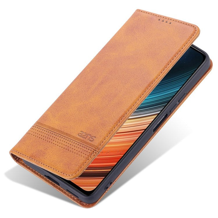AZNS For Xiaomi Redmi K50 Pro/K50 Protective Phone Case Magnetic Closure Textured PU Leather Stand Phone Cover with Wallet - Brown