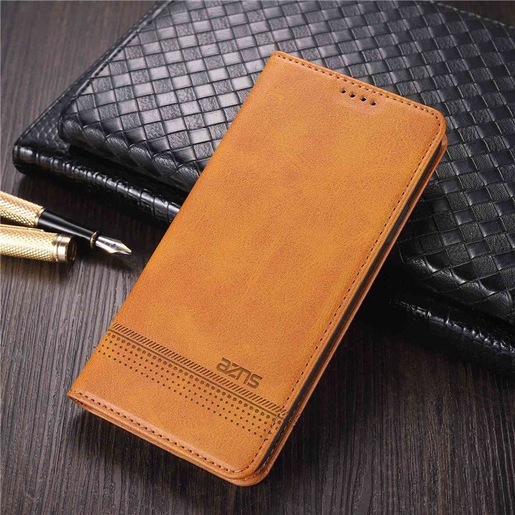 AZNS For Xiaomi Redmi K50 Pro/K50 Protective Phone Case Magnetic Closure Textured PU Leather Stand Phone Cover with Wallet - Brown