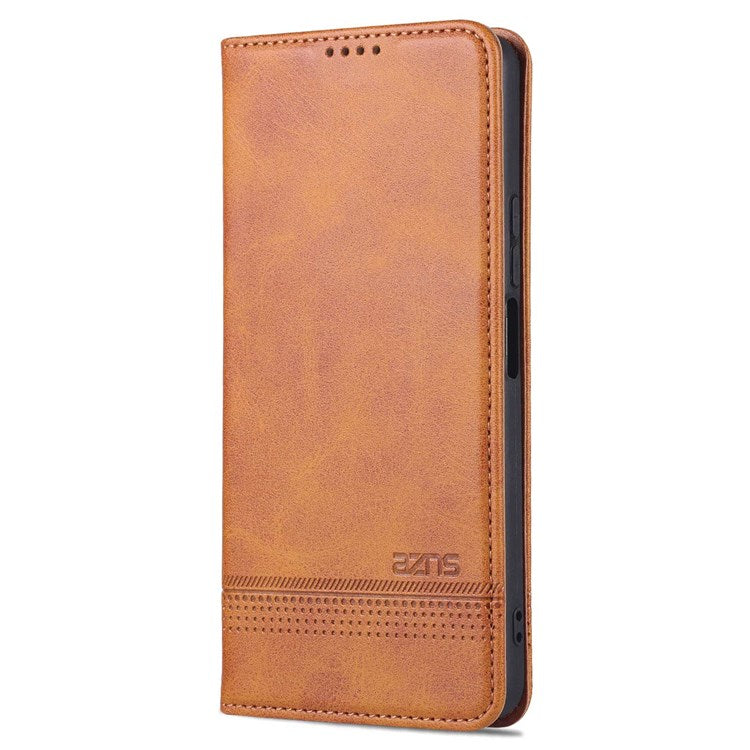 AZNS For Xiaomi Redmi K50 Pro/K50 Protective Phone Case Magnetic Closure Textured PU Leather Stand Phone Cover with Wallet - Brown