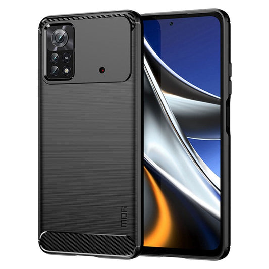 MOFI JK TPU Series-1 for Xiaomi Poco X4 Pro 5G Soft Skin Flexible TPU Anti-Scratch Phone Case Carbon Fiber Texture Brushed Shockproof Stylish Case - Black