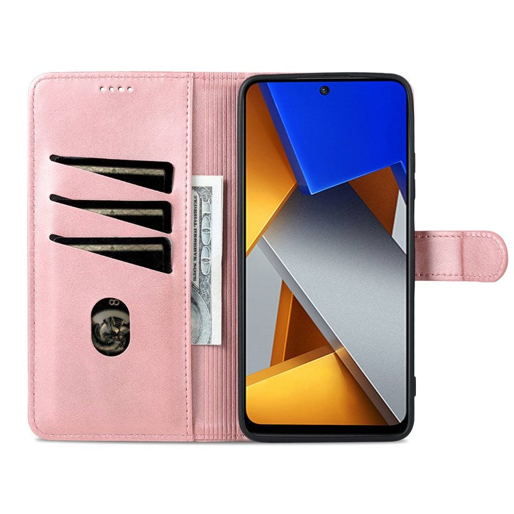 AZNS For Xiaomi Poco M4 Pro 4G PU Leather Wallet Case Adjustable Stand Magnetic Clasp Phone Cover - Rose Gold