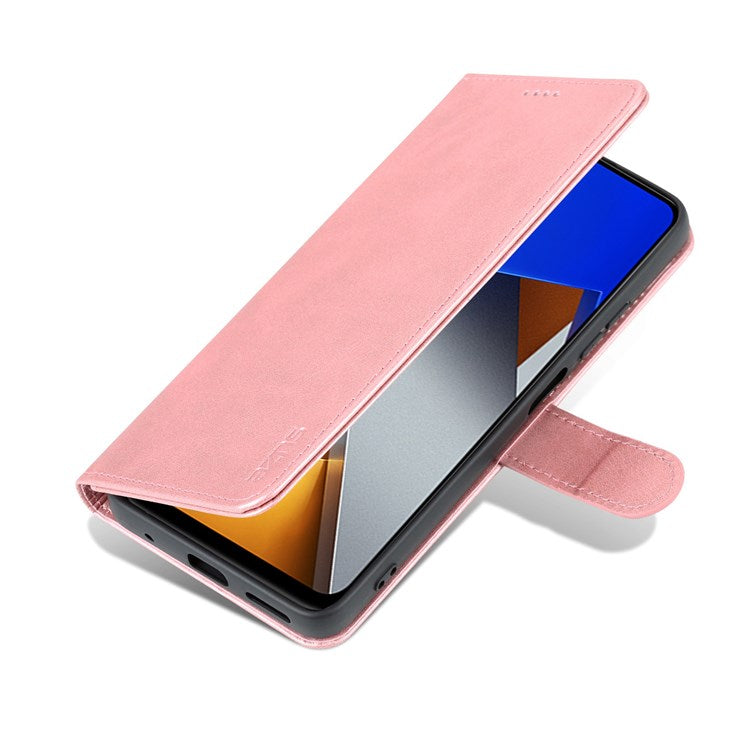 AZNS For Xiaomi Poco M4 Pro 4G PU Leather Wallet Case Adjustable Stand Magnetic Clasp Phone Cover - Rose Gold