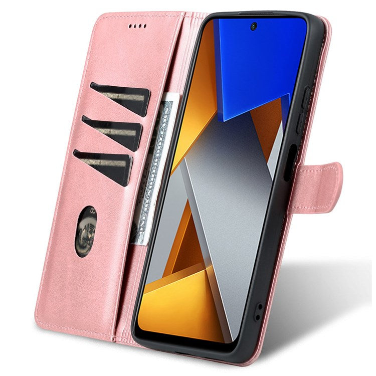 AZNS For Xiaomi Poco M4 Pro 4G PU Leather Wallet Case Adjustable Stand Magnetic Clasp Phone Cover - Rose Gold