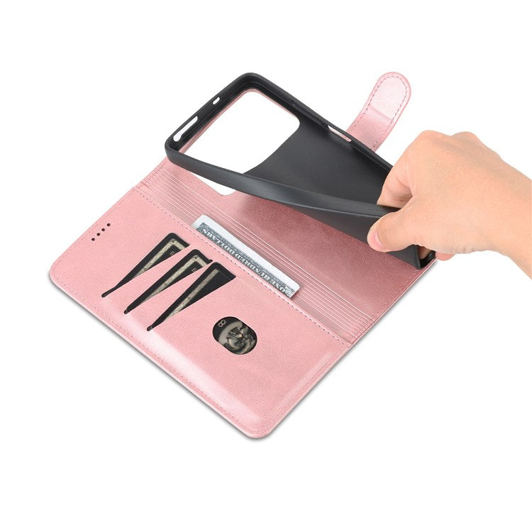 AZNS For Xiaomi Poco M4 Pro 4G PU Leather Wallet Case Adjustable Stand Magnetic Clasp Phone Cover - Rose Gold