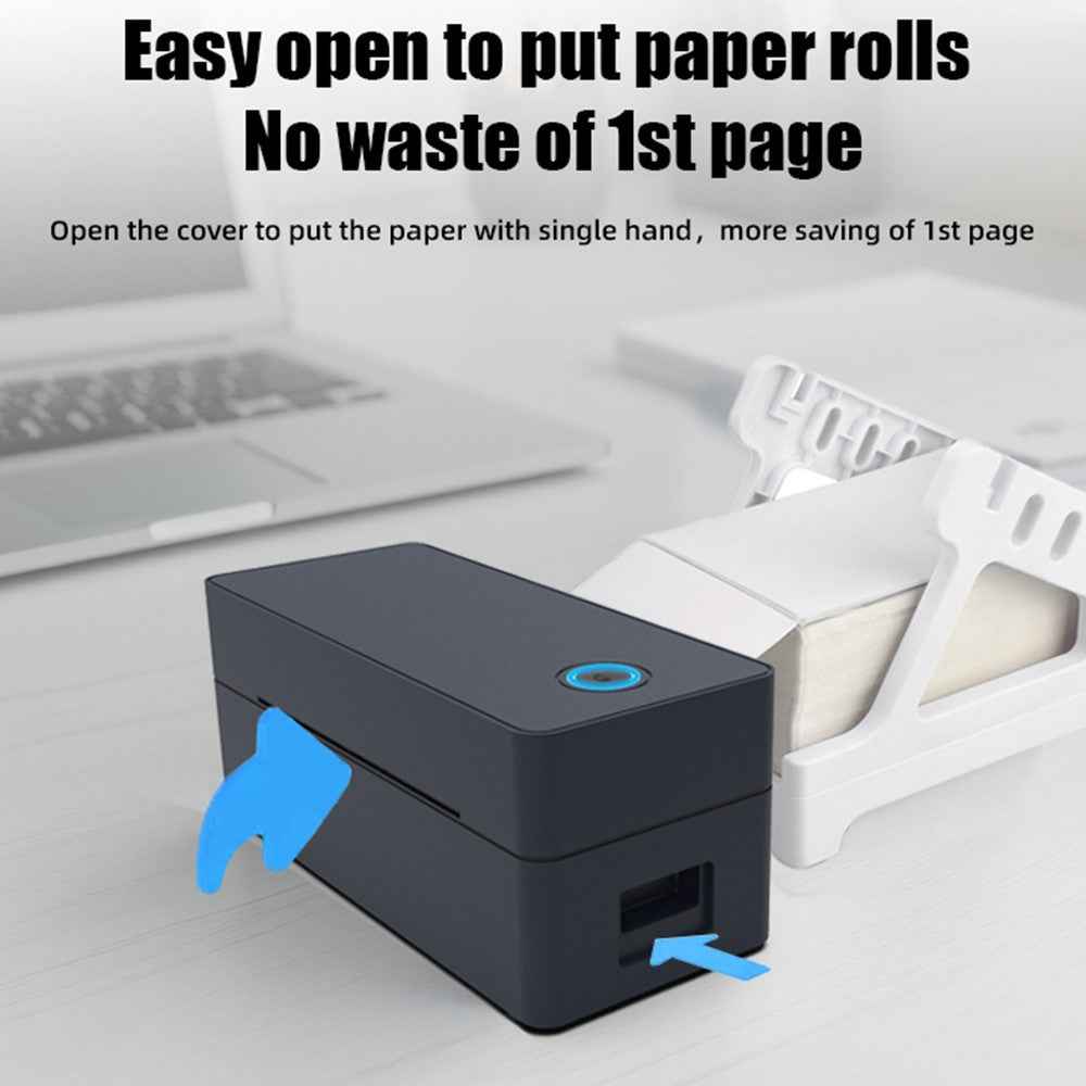 110mm Thermal Label Printer USB Interface Direct Thermal Printing Portable Shipping Bill Printer - Black  /  EU Plug