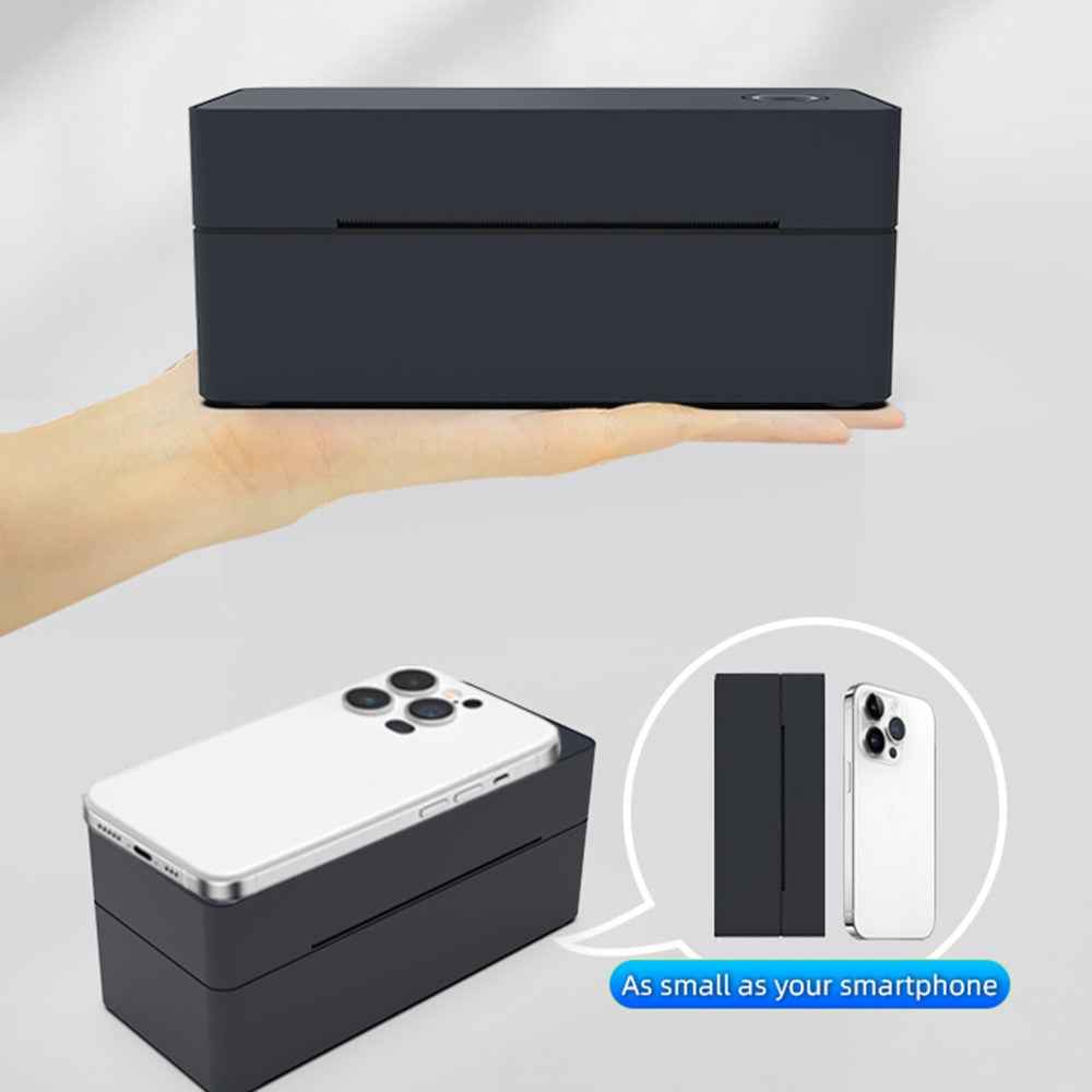 110mm Thermal Label Printer USB Interface Direct Thermal Printing Portable Shipping Bill Printer - Black  /  EU Plug