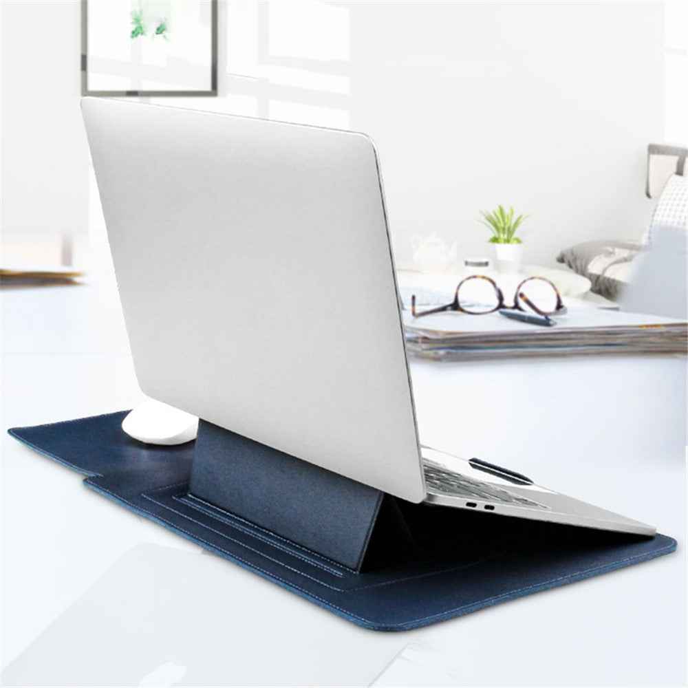 13-inch Anti-Scratch PU Leather Laptop Bag with Adjustable Stand + Small Bag - Brown