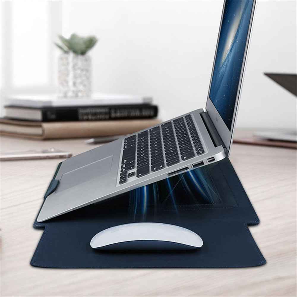 13-inch Anti-Scratch PU Leather Laptop Bag with Adjustable Stand + Small Bag - Brown