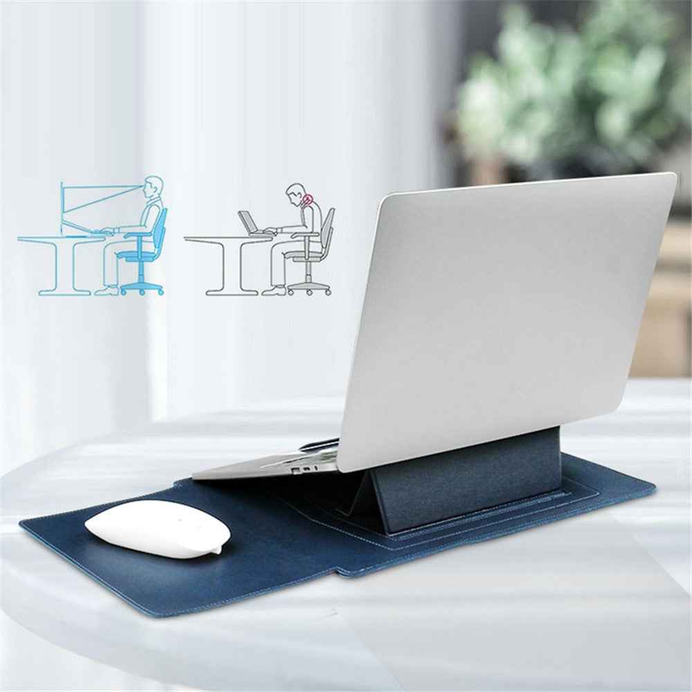 13-inch Anti-Scratch PU Leather Laptop Bag with Adjustable Stand + Small Bag - Brown