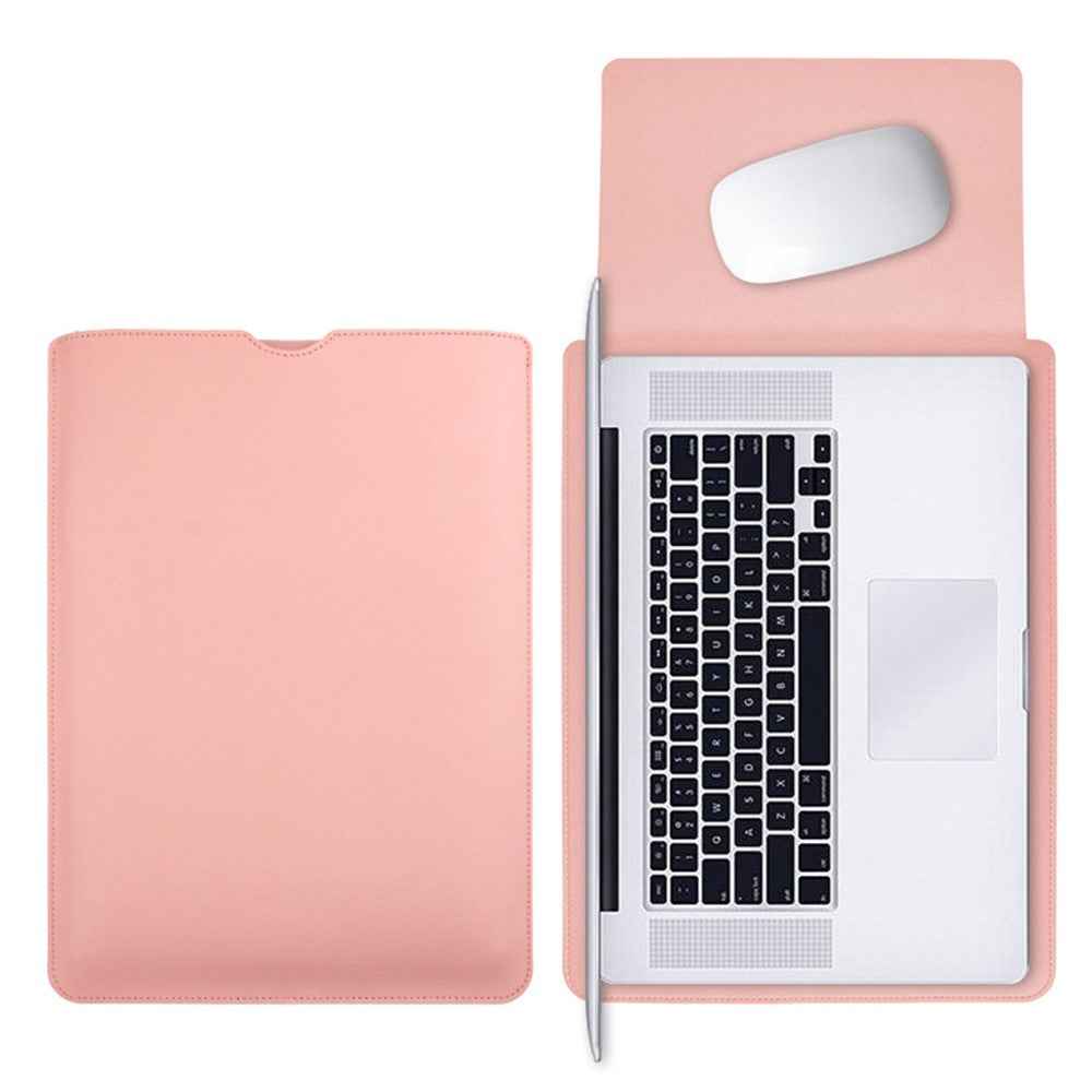 14 inch Laptop Sleeve Ultra-Thin PU Leather Carrying Pouch + Small Bag - Milk Tea Pink