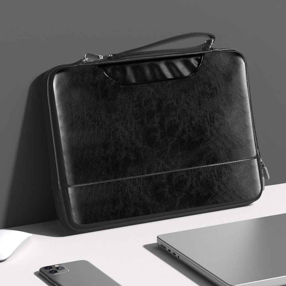 15-15.6 Inch Notebook Computer Carrying Pouch PU Leather Laptop Bag - Black