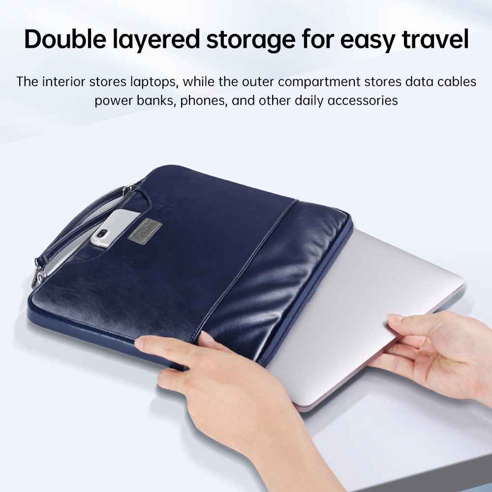 15-15.6 Inch Notebook Computer Carrying Pouch PU Leather Laptop Bag - Black