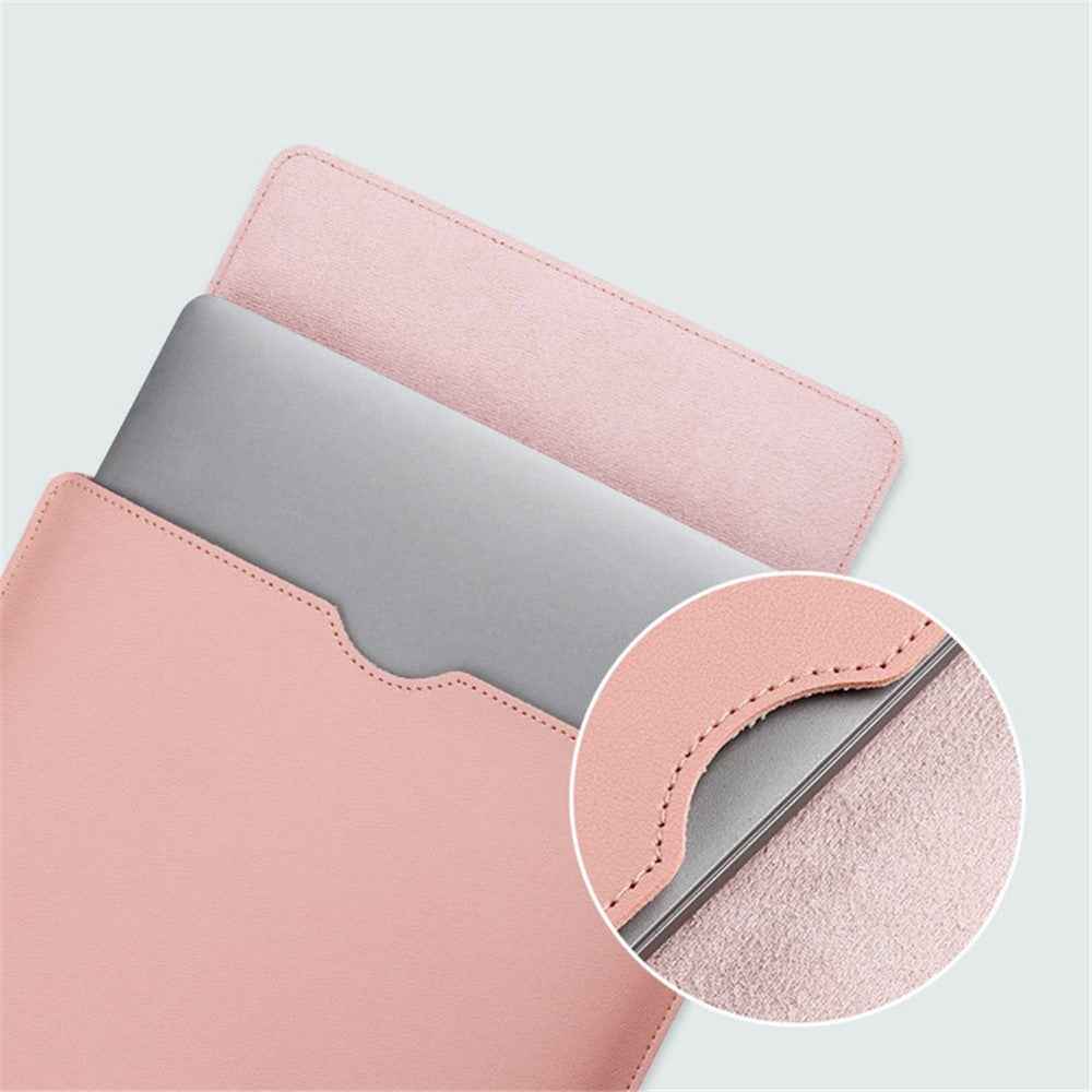 15-16 Inch Laptop Bag Ultra Slim PU Leather Notebook Sleeve + Small Bag - Milk Tea Pink
