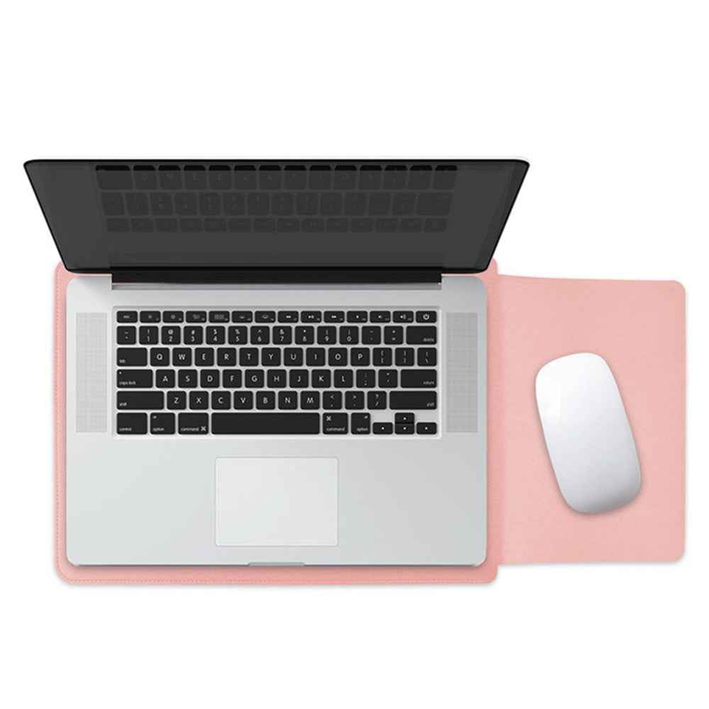 15-16 Inch Laptop Bag Ultra Slim PU Leather Notebook Sleeve + Small Bag - Milk Tea Pink