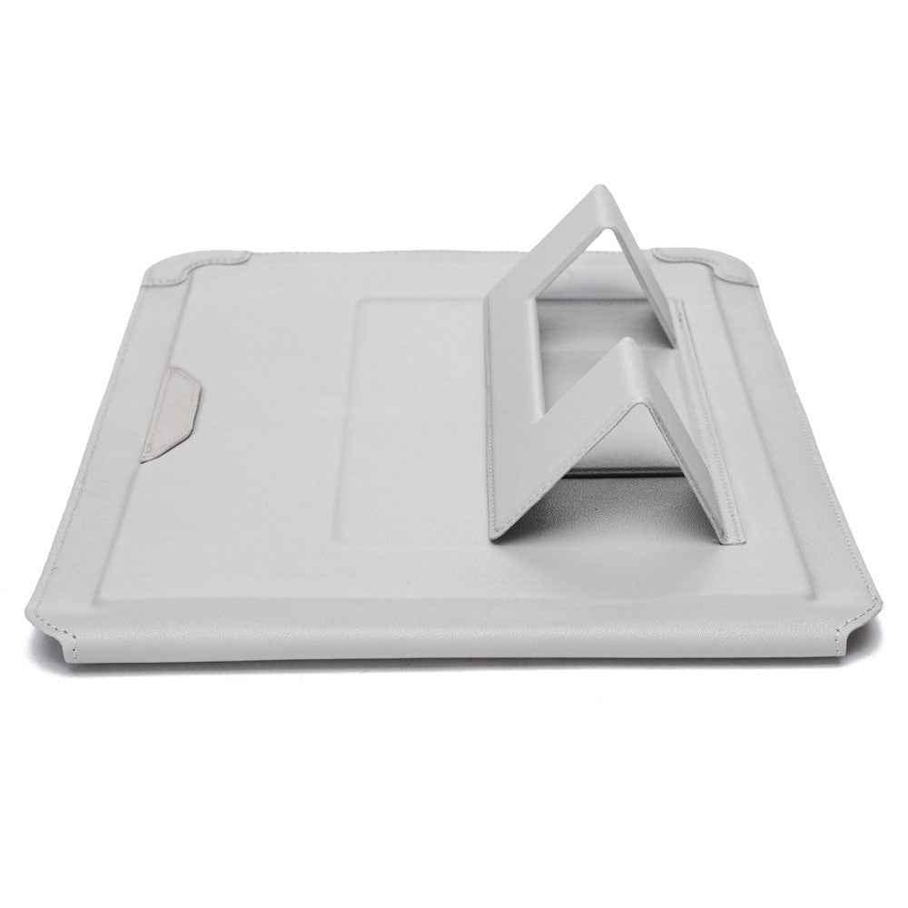 15-16 inch Laptop Sleeve Case PU Leather Ultra Thin Carrying Bag with Folding Stand - Grey