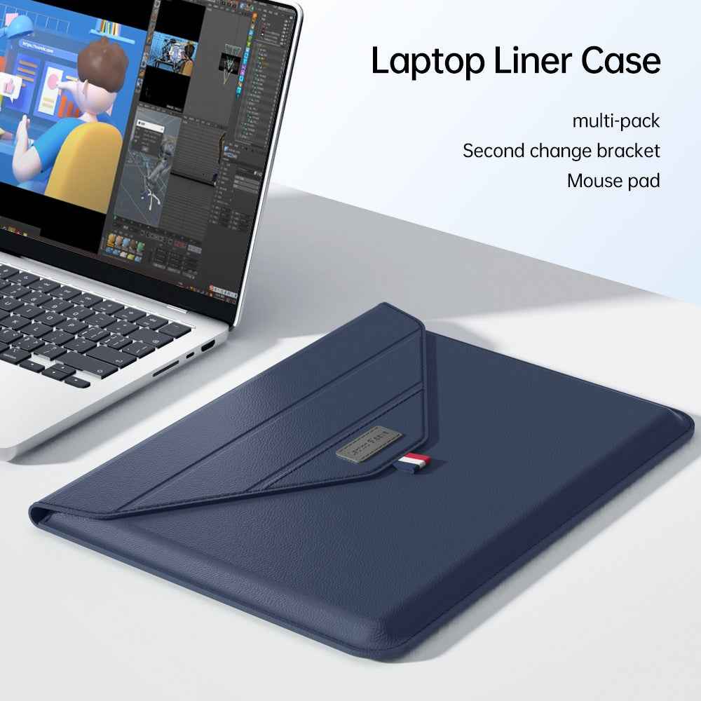 15 Inch Laptop Sleeve Case with Stand Feature PU Leather Storage Bag Slim Envelope - Blackish Green