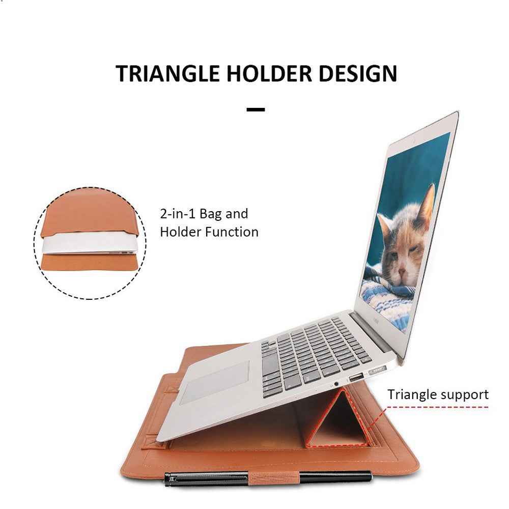 16-17 inch Laptop Sleeve Bag PU Leather Notebook Carrying Pouch with Mouse Bag and Cable Bundle Straps - Red