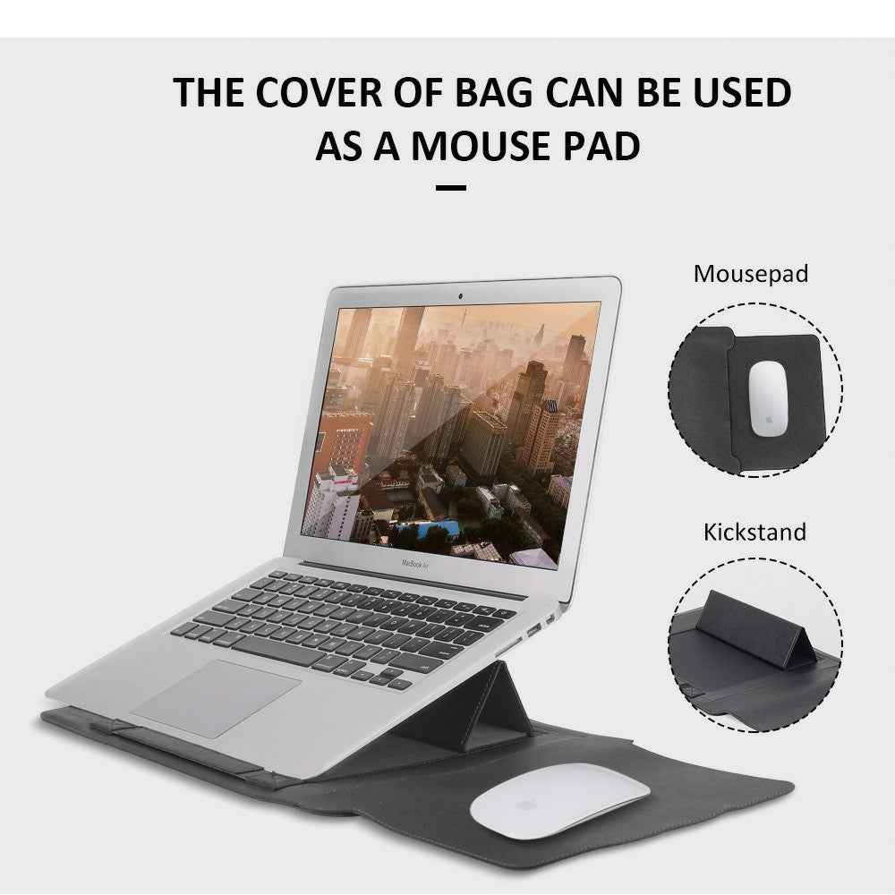 16-17 inch Laptop Sleeve Bag PU Leather Notebook Carrying Pouch with Mouse Bag and Cable Bundle Straps - Red