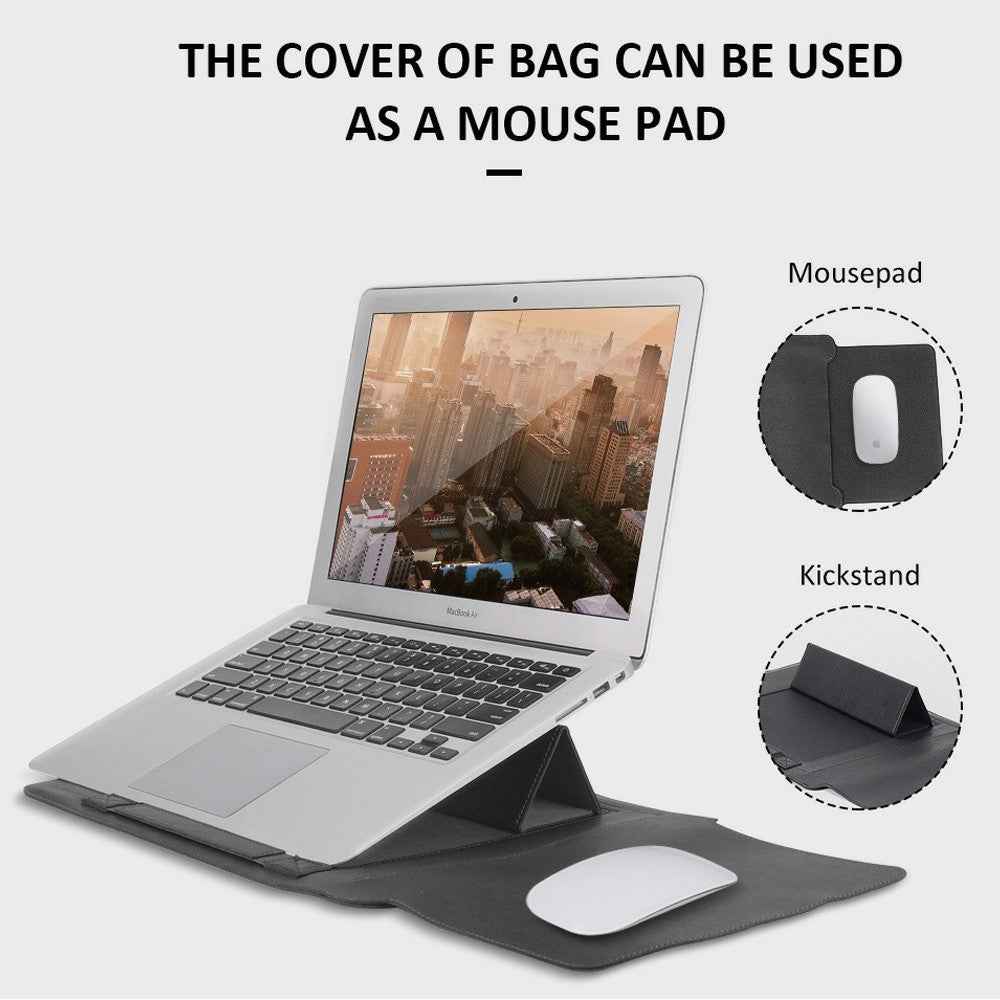 16-17 inch Laptop Sleeve Bag PU Leather Notebook Carrying Pouch with Mouse Bag and Cable Bundle Straps - Red