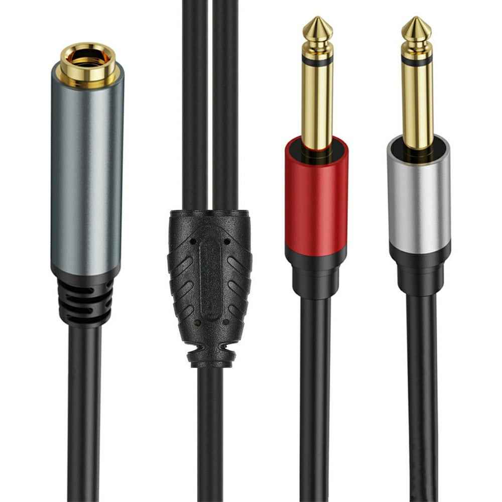1m 6.35mm TRS Stereo Female to Dual 6.35mm Male TS Mono Jack Audio Speaker Splitter Cable