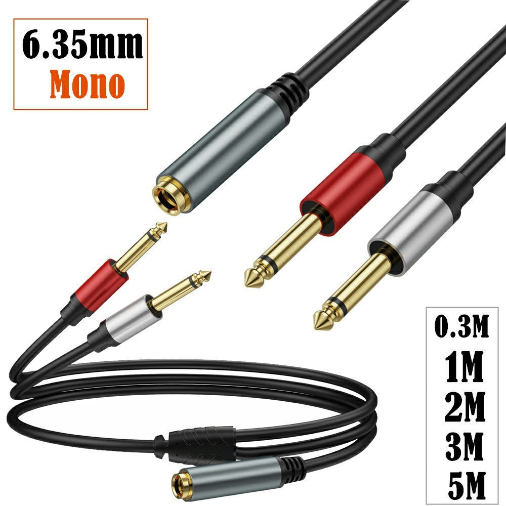 1m-6.35mm-TRS-Stereo-Female-to-Dual-6.35mm-Male-TS-Mono-Jack-Audio-Speaker-Splitter-Cable