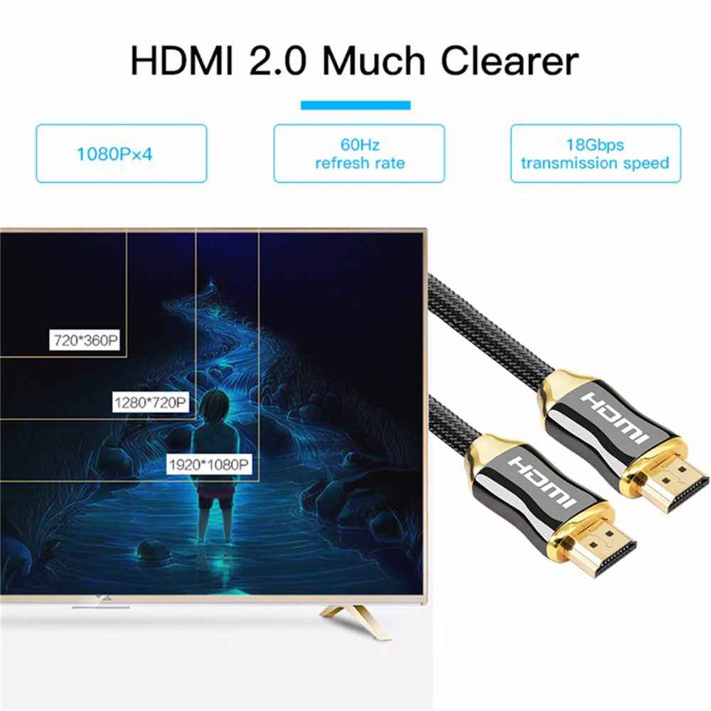 2m Nylon Braided 28AWG HDMI 2.0 Male to Male Cable 4K Output HD Video Cord for Laptop, Computer, Projector