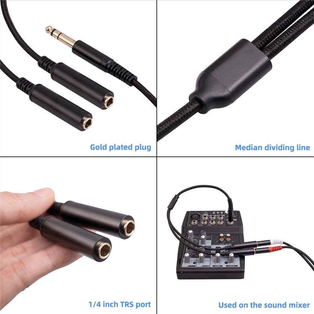 3718 30cm 6.35mm 1 / 4 Inch 1 Male to 2 Female Stereo Y Splitter Audio Cable for Guitar / Amplifier / Mixer