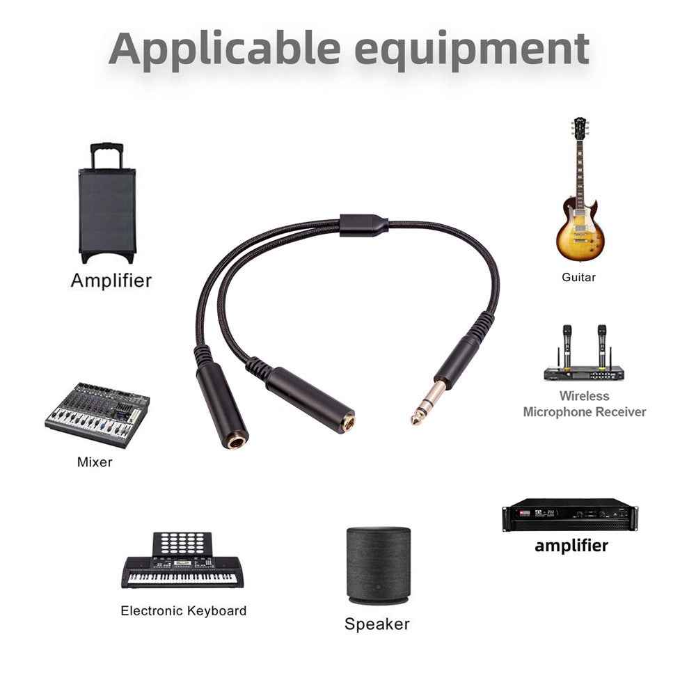 3718 30cm 6.35mm 1 / 4 Inch 1 Male to 2 Female Stereo Y Splitter Audio Cable for Guitar / Amplifier / Mixer