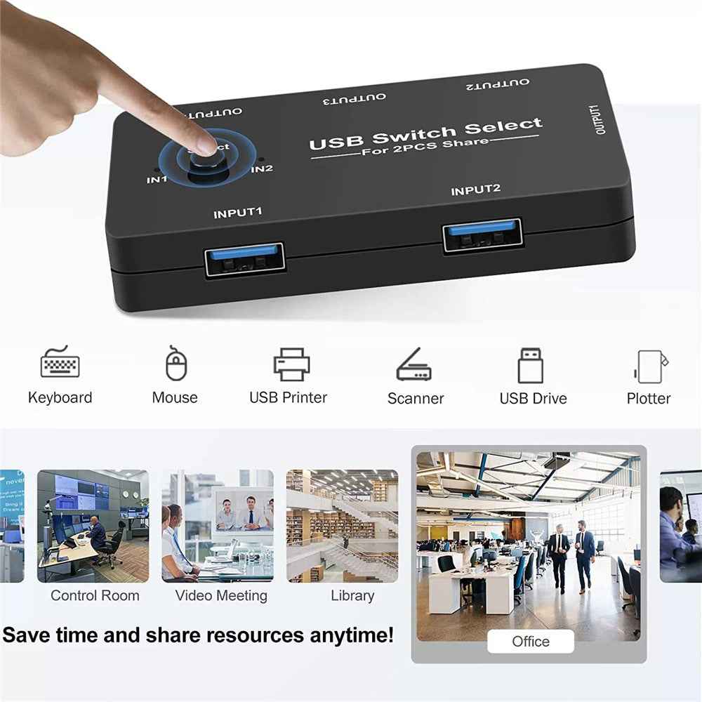 4 In 1 USB Switch Hub 2 Input 4 Output KVM Splitter USB Shared Switcher for PC  /  Game Console