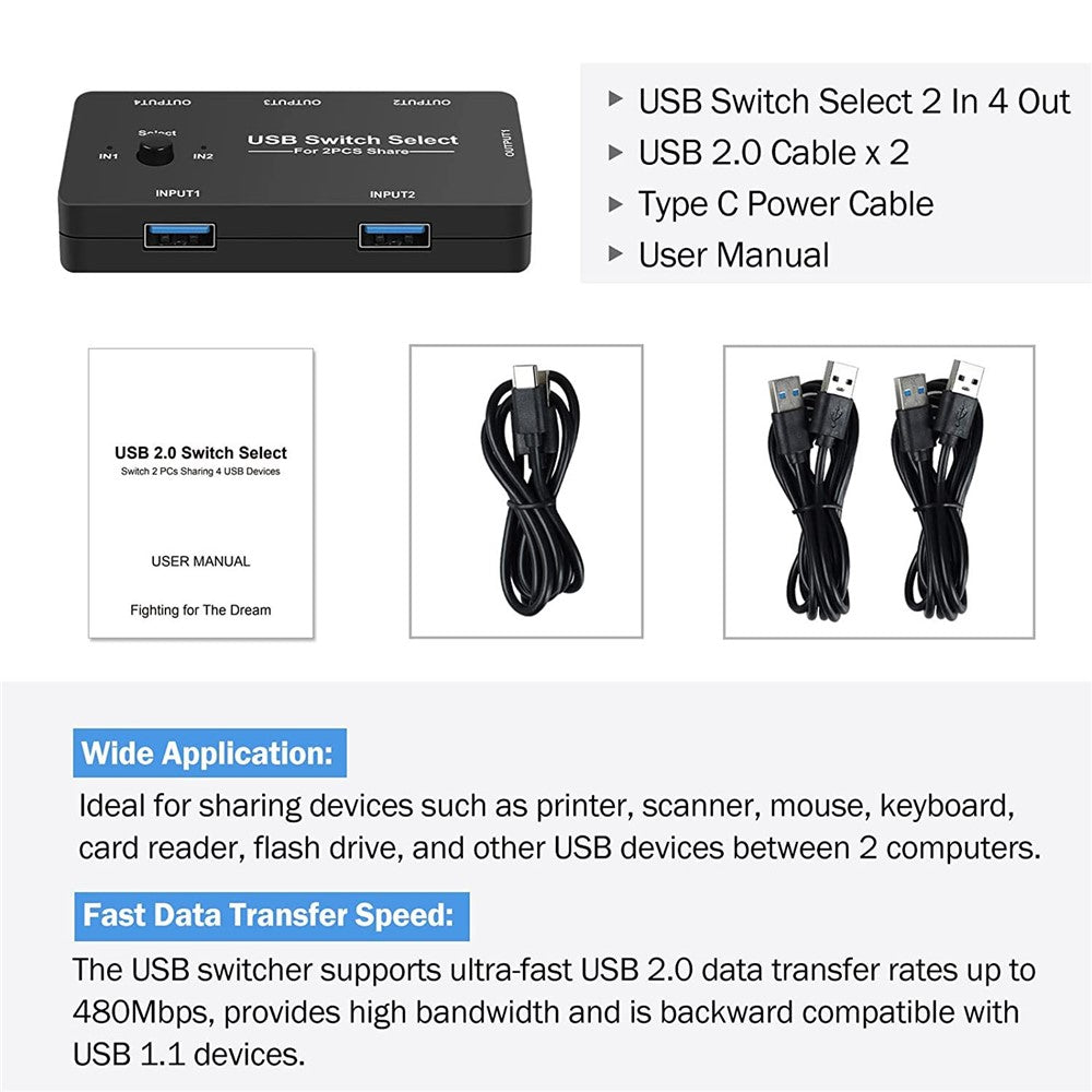 4-In-1-USB-Switch-Hub-2-Input-4-Output-KVM-Splitter-USB-Shared-Switcher-for-PC-/-Game-Console