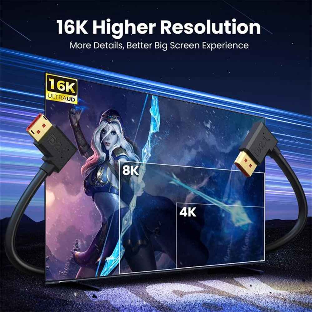 50cm DisplayPort 2.1 to Right Angled DP2.1 Extension Cable 54Gbps 16K 30Hz Video Cord - Black