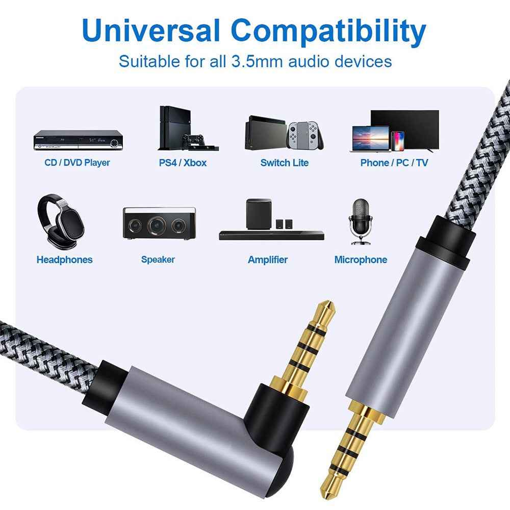 5m 3.5mm Male to Male Elbow Audio Aux Cable Gold Plated Plug HiFi Stereo Right Angle TRRS Extension Cable