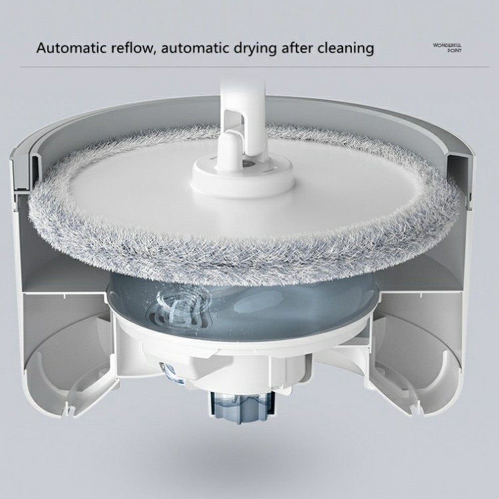 Rotating Single Bucket Mop Hands-Free Spin Mop Floor Cleaning Tool with 3 Microfiber Mop Heads - White