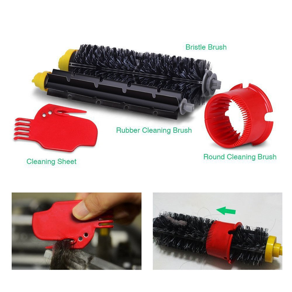 1 Pair Main Brush for iRobot Roomba 600 Series, 4 Replacement Filter+4 Side-Edge Brush+2 Comb+1 Screwdriver