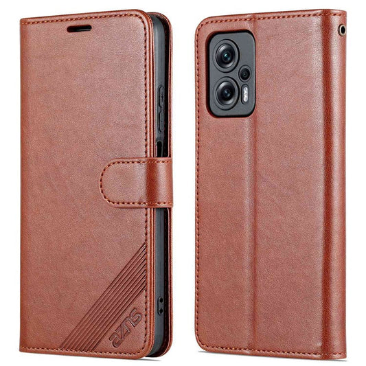 AZNS Flip Wallet Case for Xiaomi Redmi Note 11T Pro 5G / Note 11T Pro+ 5G / Note 12T Pro 5G / Poco X4 GT 5G / Redmi K50i 5G Shockproof PU Leather Magnetic Closure Anti-scratch Phone Cover with Viewing Stand - Brown