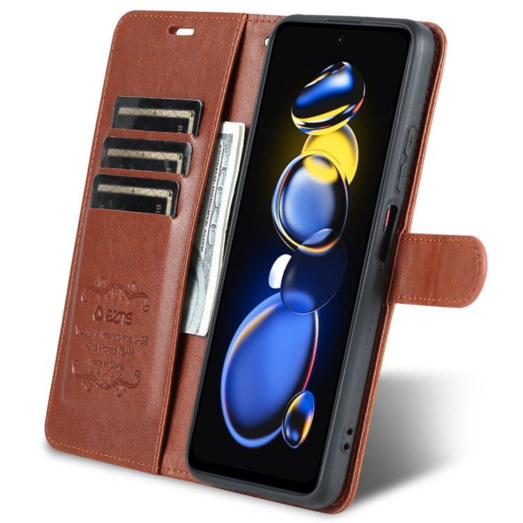 AZNS Flip Wallet Case for Xiaomi Redmi Note 11T Pro 5G / Note 11T Pro+ 5G / Note 12T Pro 5G / Poco X4 GT 5G / Redmi K50i 5G Shockproof PU Leather Magnetic Closure Anti-scratch Phone Cover with Viewing Stand - Brown