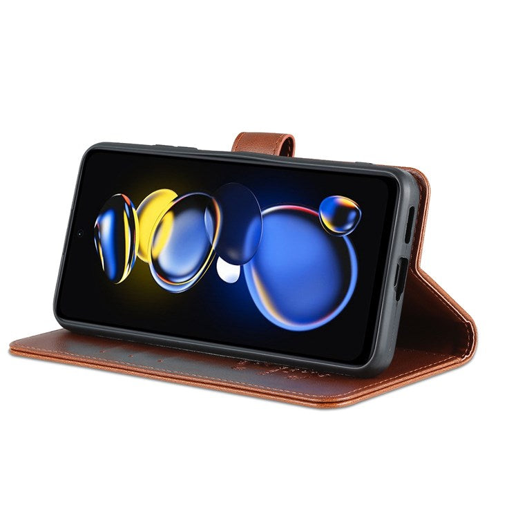 AZNS Flip Wallet Case for Xiaomi Redmi Note 11T Pro 5G / Note 11T Pro+ 5G / Note 12T Pro 5G / Poco X4 GT 5G / Redmi K50i 5G Shockproof PU Leather Magnetic Closure Anti-scratch Phone Cover with Viewing Stand - Brown