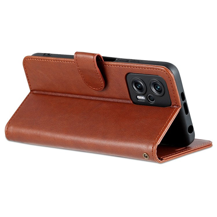 AZNS Flip Wallet Case for Xiaomi Redmi Note 11T Pro 5G / Note 11T Pro+ 5G / Note 12T Pro 5G / Poco X4 GT 5G / Redmi K50i 5G Shockproof PU Leather Magnetic Closure Anti-scratch Phone Cover with Viewing Stand - Brown