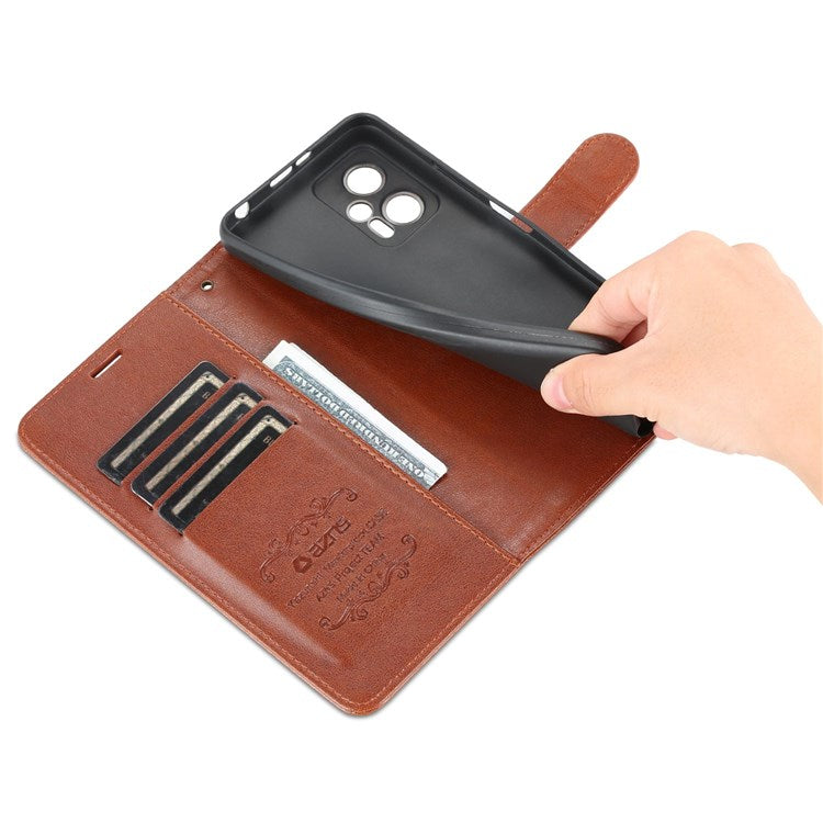 AZNS Flip Wallet Case for Xiaomi Redmi Note 11T Pro 5G / Note 11T Pro+ 5G / Note 12T Pro 5G / Poco X4 GT 5G / Redmi K50i 5G Shockproof PU Leather Magnetic Closure Anti-scratch Phone Cover with Viewing Stand - Brown