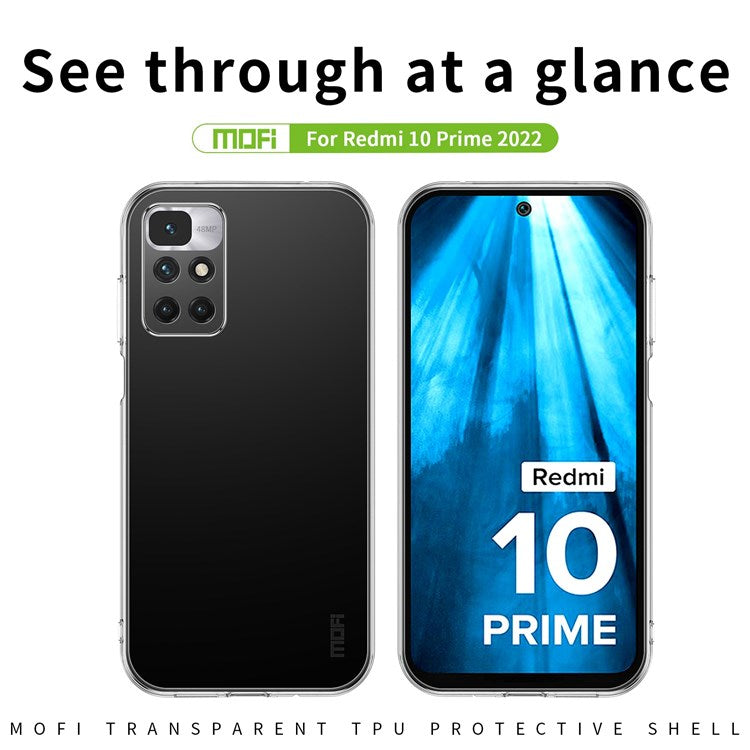 MOFI For Xiaomi Redmi 10 Prime 2022 4G Flexible Clear TPU Scratch-Resistant Case Camera Protection Defender Phone Cover