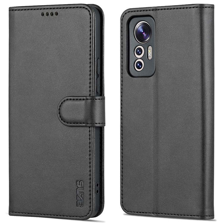 AZNS For Xiaomi 12 Lite 5G PU Leather Folio Flip Phone Cover Anti-drop Protection Stand Wallet Case - Black