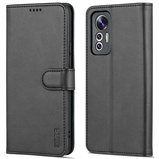 AZNS For Xiaomi 12 Lite 5G PU Leather Folio Flip Phone Cover Anti-drop Protection Stand Wallet Case - Black