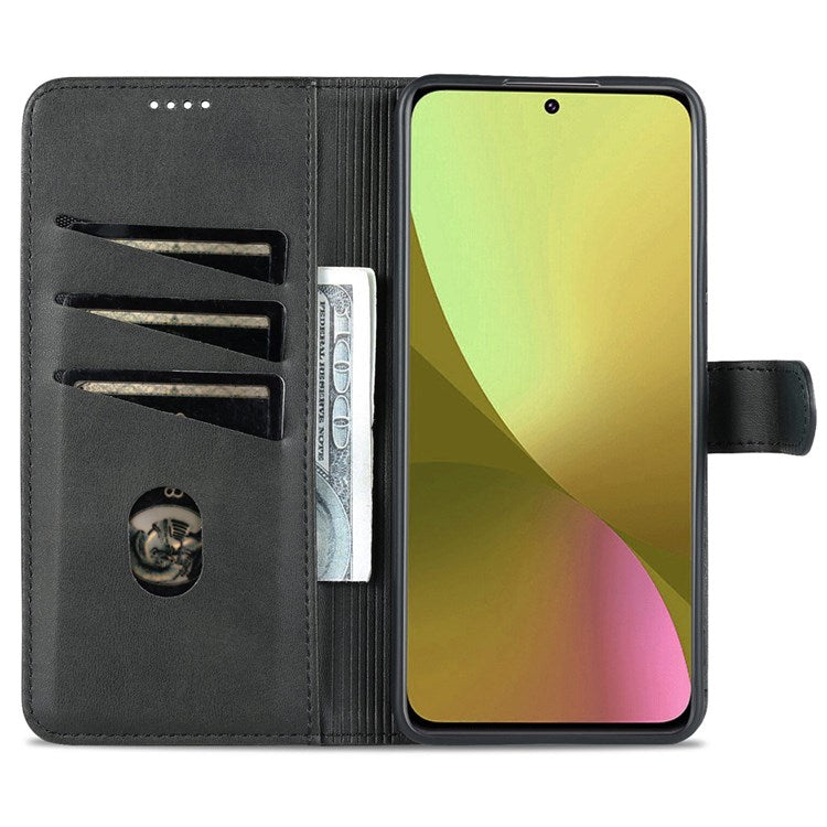 AZNS For Xiaomi 12 Lite 5G PU Leather Folio Flip Phone Cover Anti-drop Protection Stand Wallet Case - Black