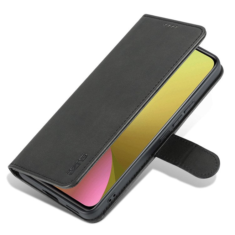 AZNS For Xiaomi 12 Lite 5G PU Leather Folio Flip Phone Cover Anti-drop Protection Stand Wallet Case - Black