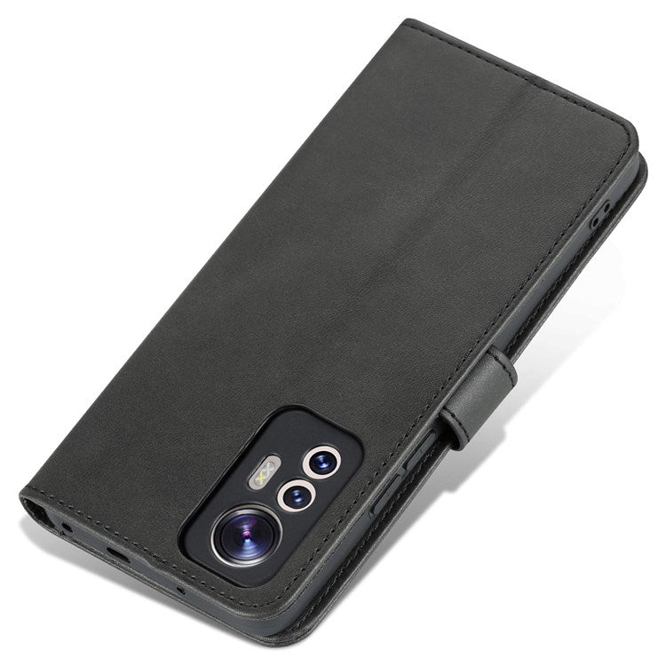 AZNS For Xiaomi 12 Lite 5G PU Leather Folio Flip Phone Cover Anti-drop Protection Stand Wallet Case - Black