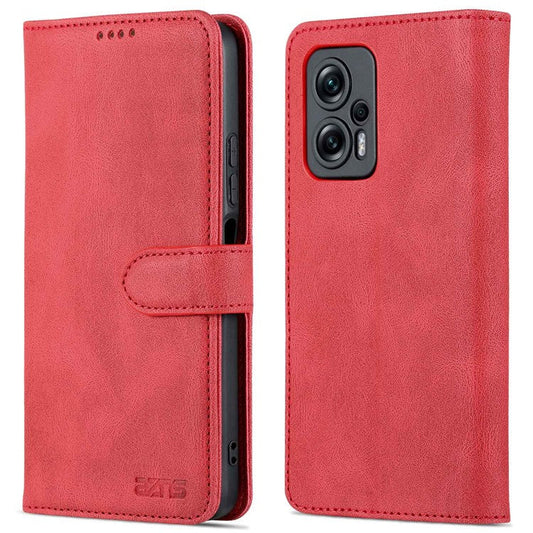 AZNS Phone Case For Xiaomi Redmi Note 11T Pro 5G / Note 11T Pro+ 5G / Poco X4 GT 5G / Redmi K50i 5G , Drop-proof PU Leather Flip Wallet Cover Stand - Red