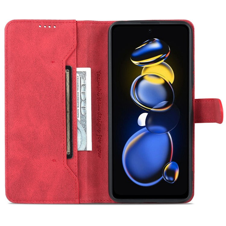 AZNS Phone Case For Xiaomi Redmi Note 11T Pro 5G / Note 11T Pro+ 5G / Poco X4 GT 5G / Redmi K50i 5G , Drop-proof PU Leather Flip Wallet Cover Stand - Red