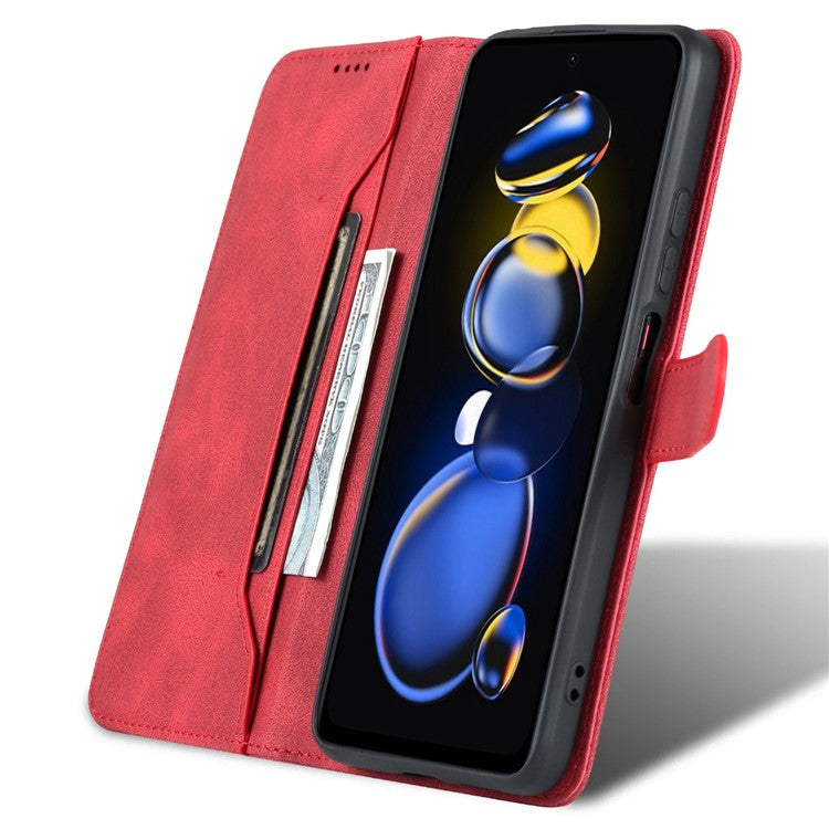 AZNS Phone Case For Xiaomi Redmi Note 11T Pro 5G / Note 11T Pro+ 5G / Poco X4 GT 5G / Redmi K50i 5G , Drop-proof PU Leather Flip Wallet Cover Stand - Red
