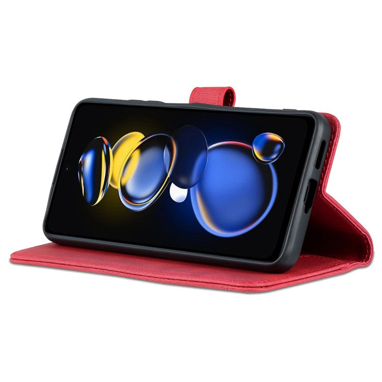AZNS Phone Case For Xiaomi Redmi Note 11T Pro 5G / Note 11T Pro+ 5G / Poco X4 GT 5G / Redmi K50i 5G , Drop-proof PU Leather Flip Wallet Cover Stand - Red