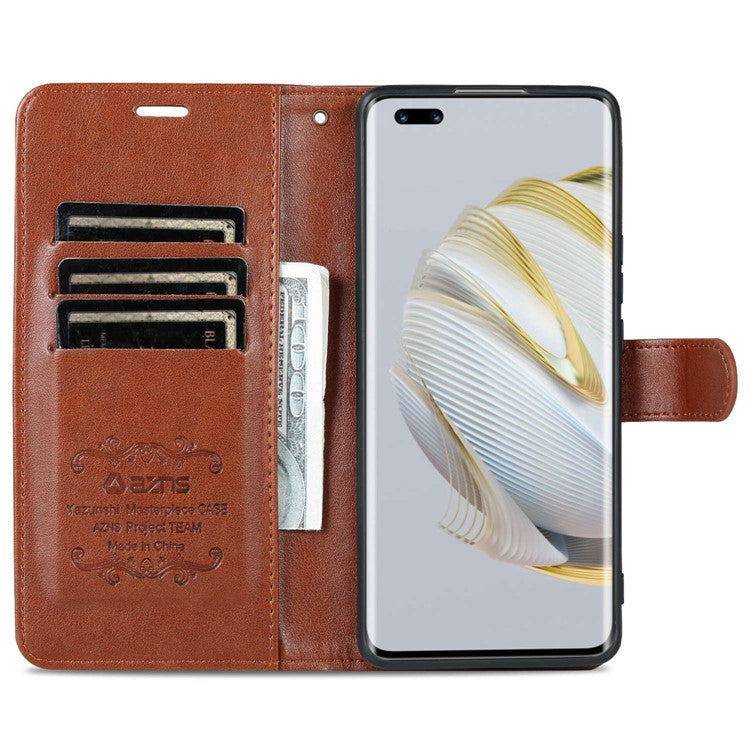 AZNS Drop-proof Flip Wallet Case for Huawei nova 10 Pro 4G, Full Protection PU Leather Magnetic Closure Anti-scratch Phone Cover with Viewing Stand - Brown